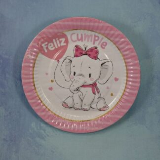 PLATO DE POLIPAPEL ELEFANTE ROSA 17 CM X 6 U