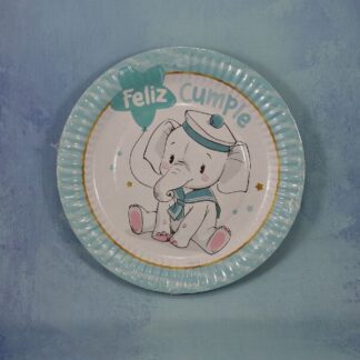 PLATO DE POLIPAPEL ELEFANTE CELESTE 17 CM X 6 U