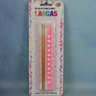 VELAS LARGAS IMPRESAS DORADAS X 10U