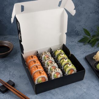 CAJA PARA SUSHI CON DIVISIONES 15/20 PIEZAS NEGRA