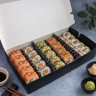 CAJA PARA SUSHI CON DIVISIONES 25/30 PIEZAS NEGRA